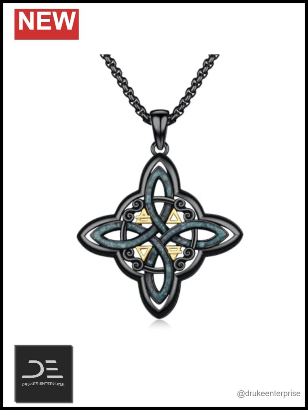 925 Sterling Silver Witches Knot Protection Pendant Necklace Box Chain for Men